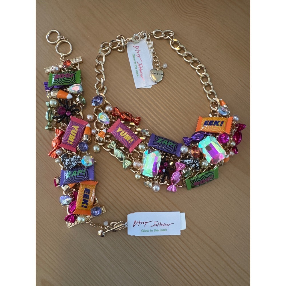 Betsey Johnson Halloween Candy Charm Necklace Bracelet Set Glow in the Dark NEW